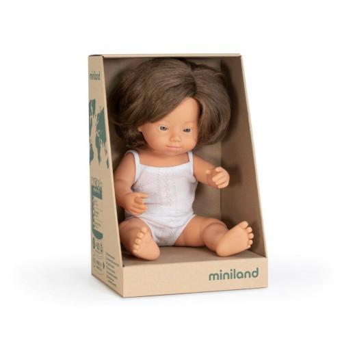 Miniland: Anatomically Correct Baby Doll Caucasian Girl - 38cm, brunette and down syndrome